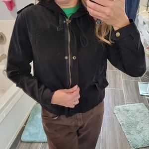 Brandy Melville cropped canvas zip up hooded jacket